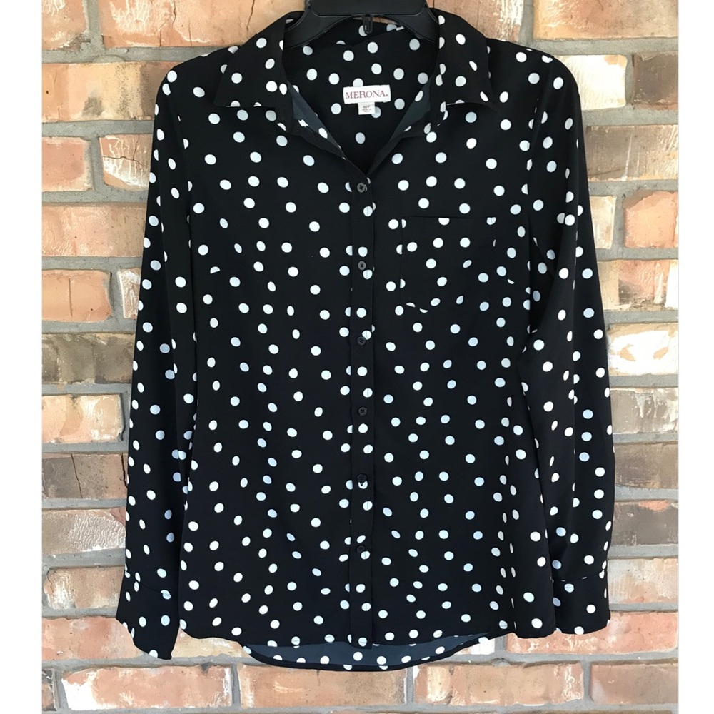 Merona Women’s Polka Dot Long Sleeve Button Down Top  Small